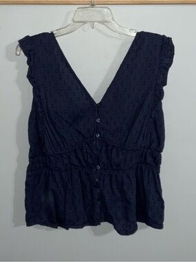 Old Navy Navy Tuckernuck Inspired Button-Front V-Neck Peplum Top Large